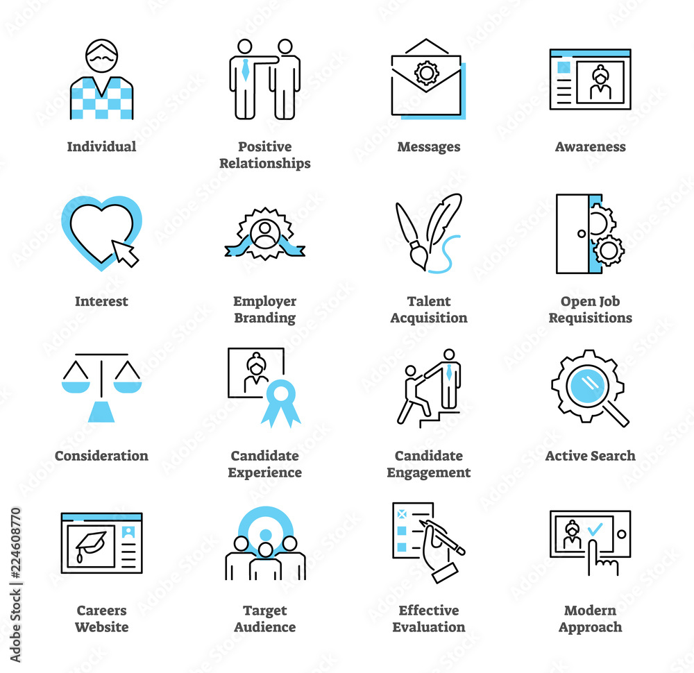 Recruitment marketing icon collection vector set. Hiring talent 