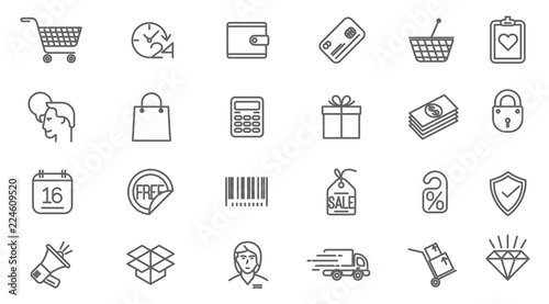 Thin line vector online store sopping icon set. 