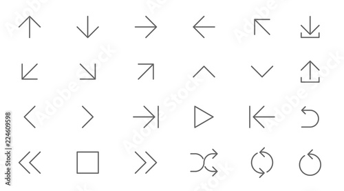 Thin line vector arrows icon set.