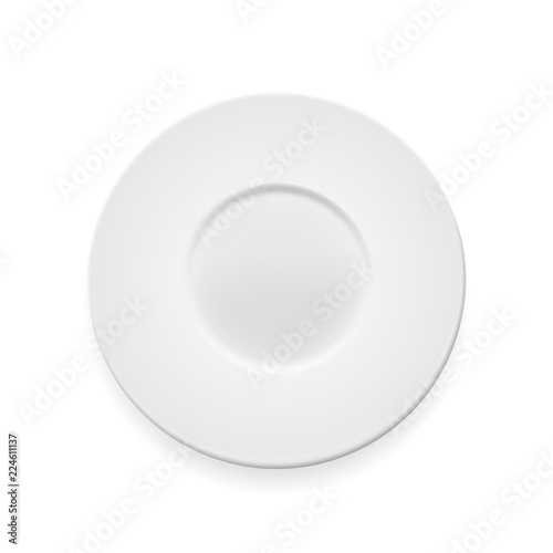 Empty white round plate on whte background for your design. Vector Illustration