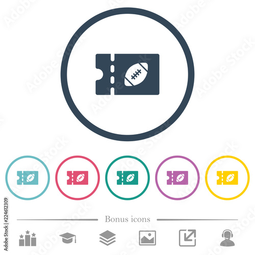 Rugby discount coupon flat color icons in round outlines