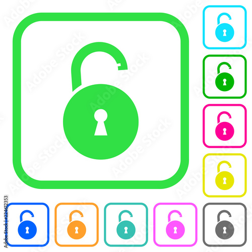 Unlocked round padlock with keyhole vivid colored flat icons