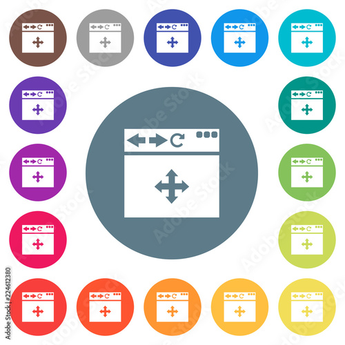 Browser drag and drop flat white icons on round color backgrounds