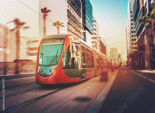view of a moving tram in casablanca