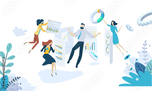 Vector illustration concept of data analysis. Creative flat design for web banner, marketing material, business presentation, online advertising.