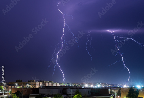 Thunders. Electric storm over Caceres. Extremadura. Spain.