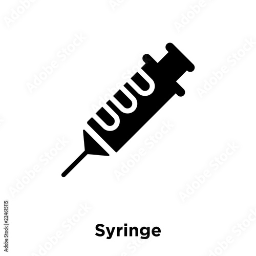 syringe icon vector isolated on white background, logo concept of syringe sign on transparent background, black filled symbol icon