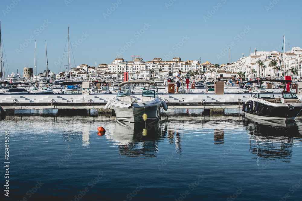 Obraz premium The view of Puerto Banus marina of Marbella, Costa del Sol, Spain