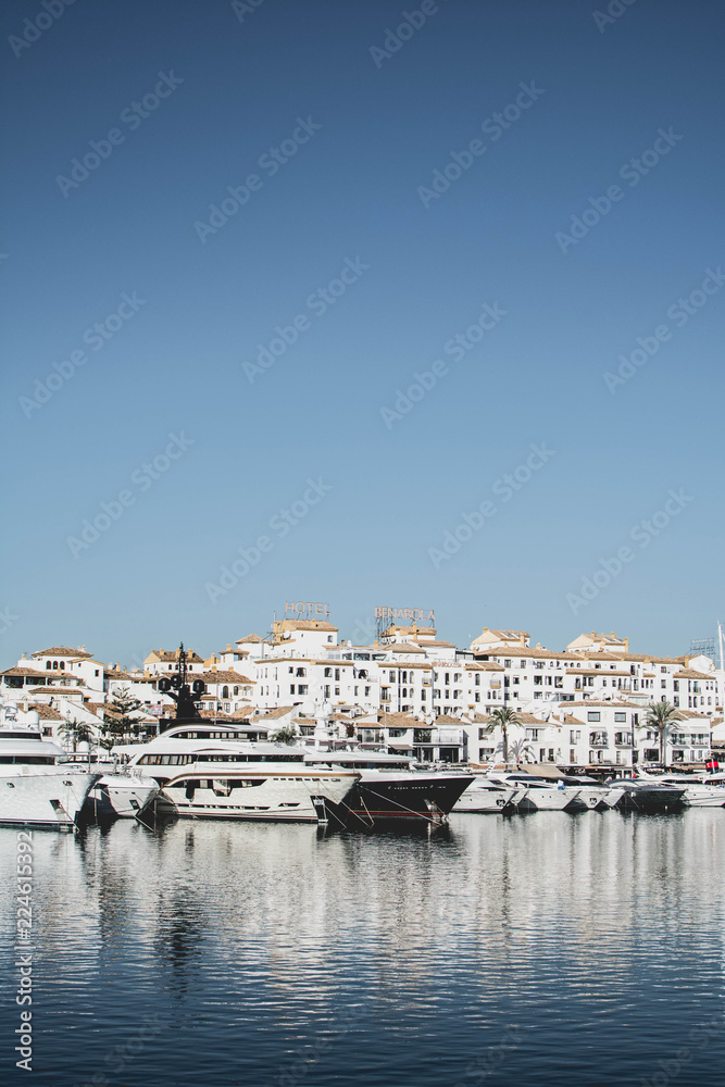 The view of Puerto Banus marina of Marbella, Costa del Sol, Spain The view of Puerto Banus marina of Marbella, Costa del Sol, Spain