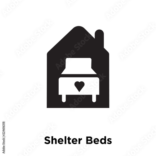 shelter beds icon vector isolated on white background, logo concept of shelter beds sign on transparent background, black filled symbol icon