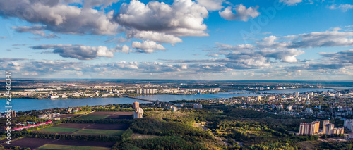 Aerial view panorama of Voronezh city, Russia from above at sunset © DedMityay