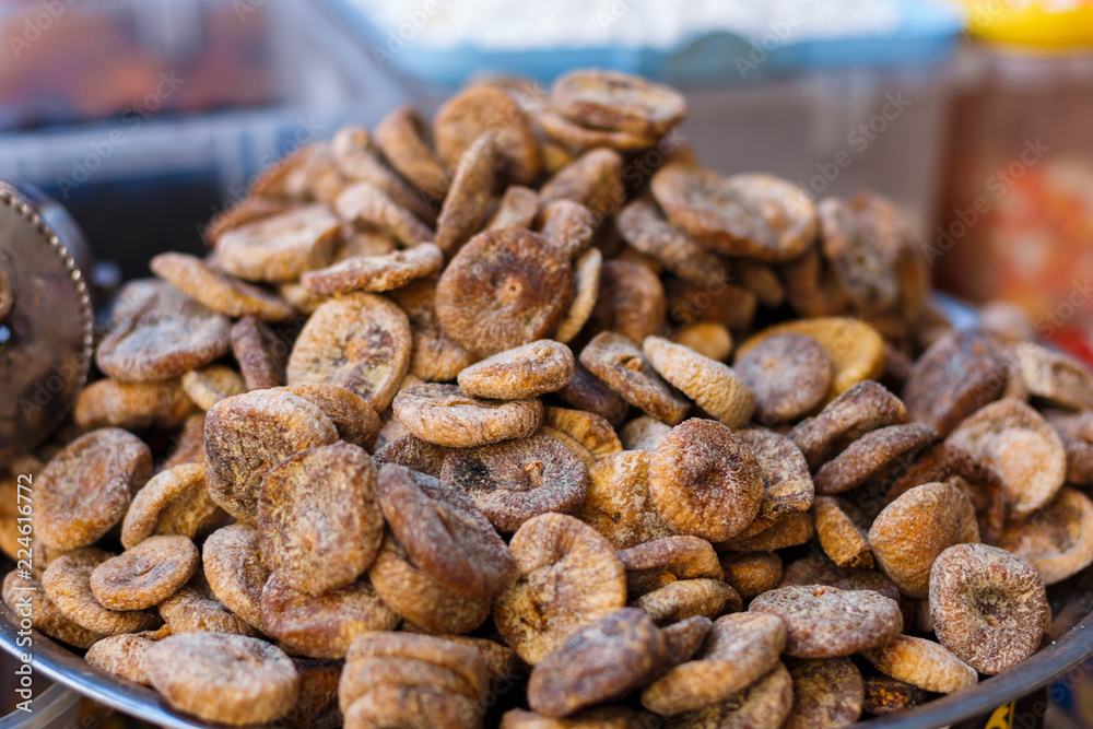 dried figs on the counter on the market