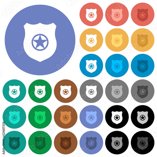 Police badge round flat multi colored icons