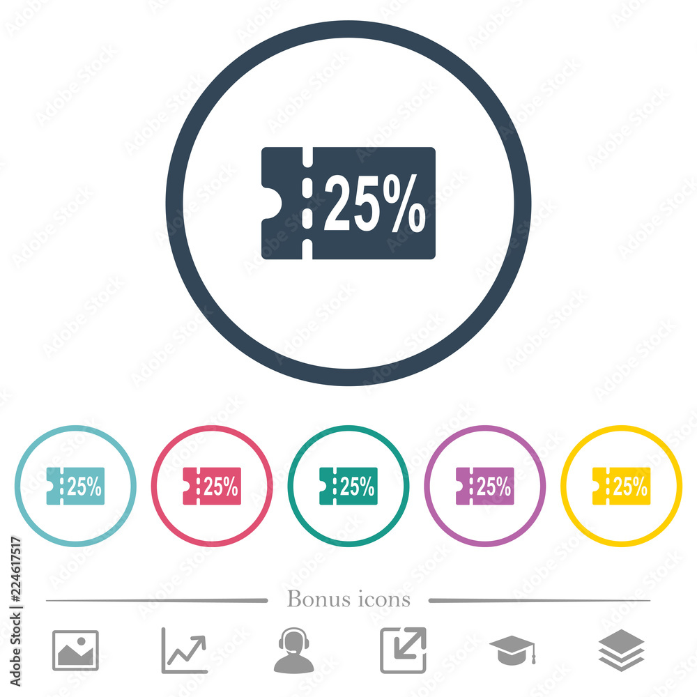 25 percent discount coupon flat color icons in round outlines 25 percent discount coupon flat color icons in round outlines