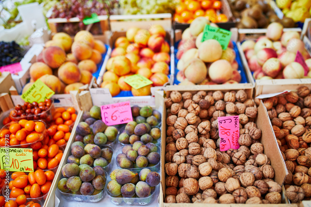 Fresh organic vegetables and fruits on farmer market