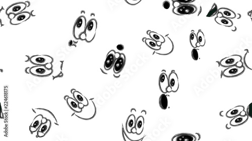 Texture seamless pattern of various black and white emotions: joy, smile, anger, delight, discontent, playfulness, fun, surprise, pleasure. A set of people with children's emotions. Vector