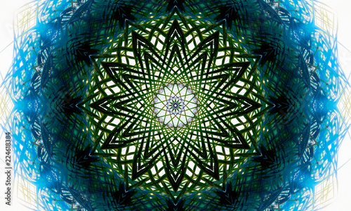 Blue and green mandala Art with fractal stars at the center.