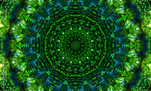 Black and green mandala Art with a beautiful kaleidoscopic pattern.