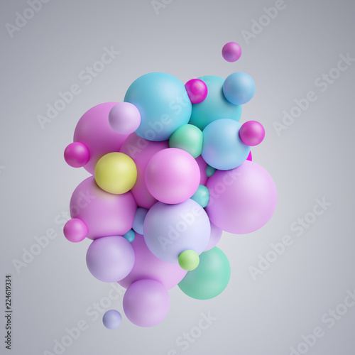 3d render, abstract geometric background, colorful balls, multicolored balloons, pastel candy colors, primitive shapes, minimalistic design, party decoration, plastic toys, isolated elements © wacomka