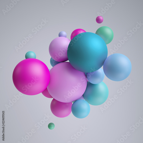 3d render, abstract pastel balls, pink blue balloons, geometric background, multicolored primitive shapes, minimalistic design, pastel colors palette, party decoration, plastic toys, isolated elements © wacomka