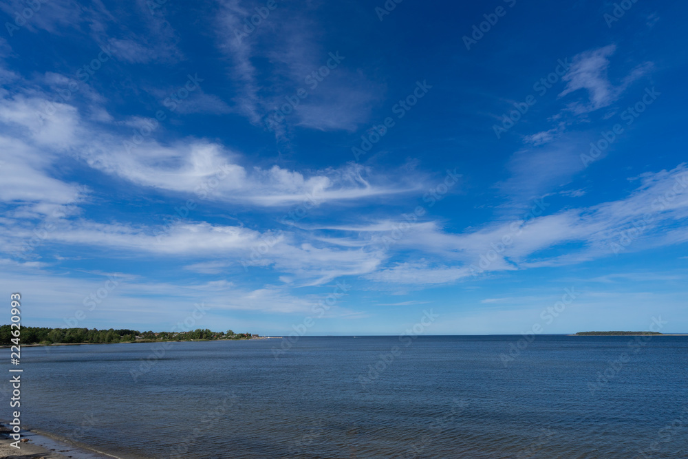 Horizon of the sea summer beach with clouds on horizon. Ocean beach relax, outdoor travel