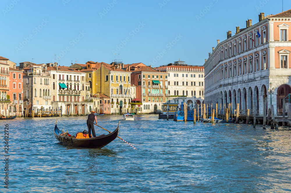 Venice, Italy: Gondolier on Grand Canal near Rialto Fish Market