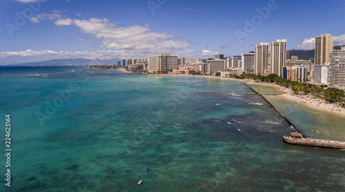 Arial view of the Waikiki skyline and beach