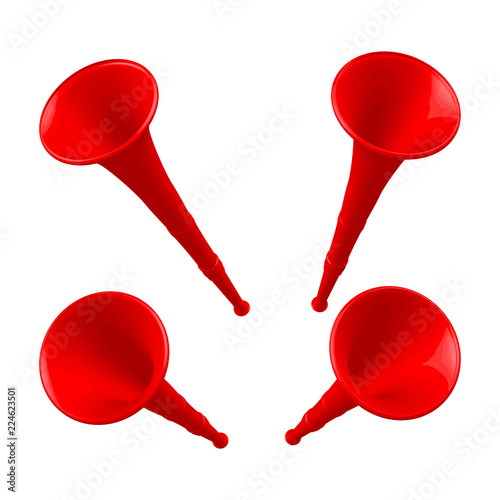 A set of red vuvuzel. Vuvuzels isolated on a white background. Vector illustration photo