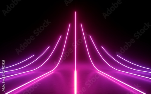 3d render, abstract minimal background, glowing lines, arrow, chart, pink neon lights, virtual reality, laser show