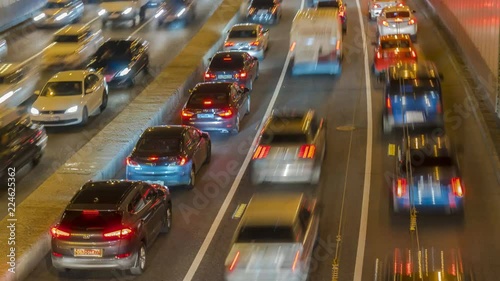 hyper lapse video of night traffic jam on the urban thoroughfare   and road junction