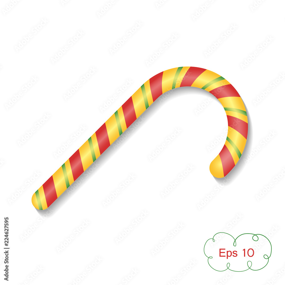 Traditional Christmas candy cane in the shape of a hook. Vector design element isolated on light background. Traditional Christmas candy cane in the shape of a hook. Vector design element isolated on light background.