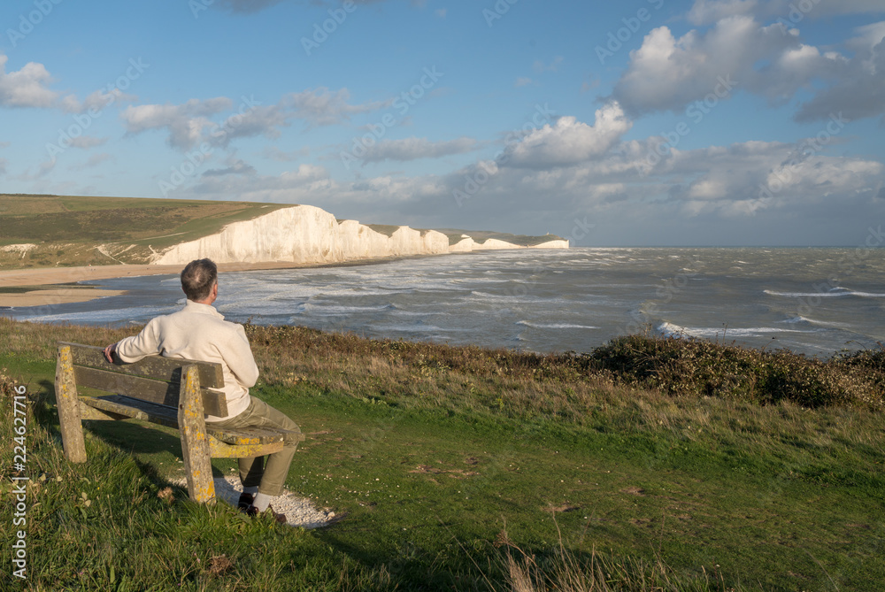 Seven Sisters chalk cliffs on stormy day