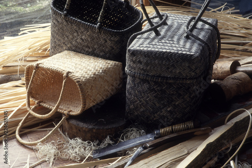 伝統工芸のイタヤ細工、製品の手さげ籠
