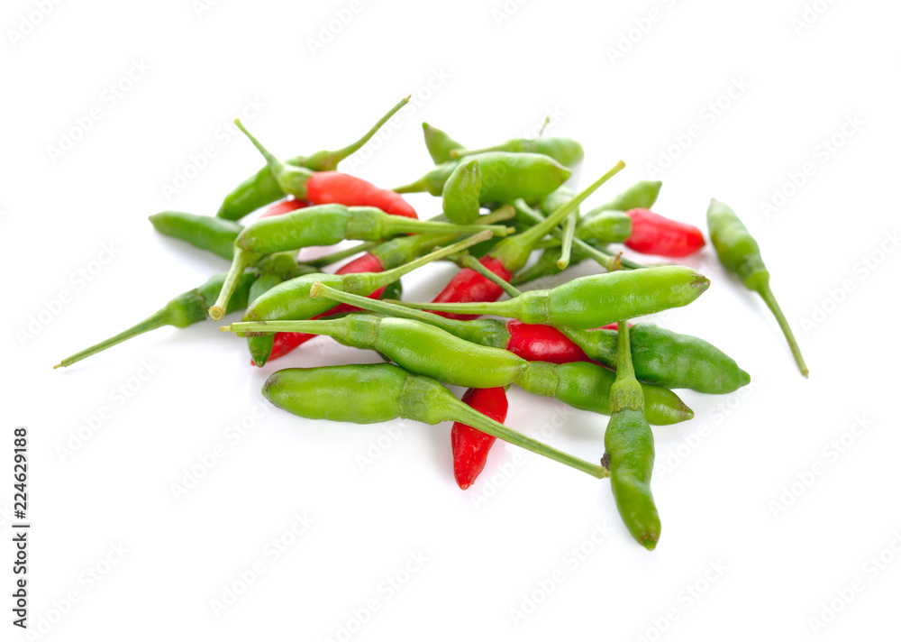 fresh red and green hot chili with stem on white background fresh red and green hot chili with stem on white background