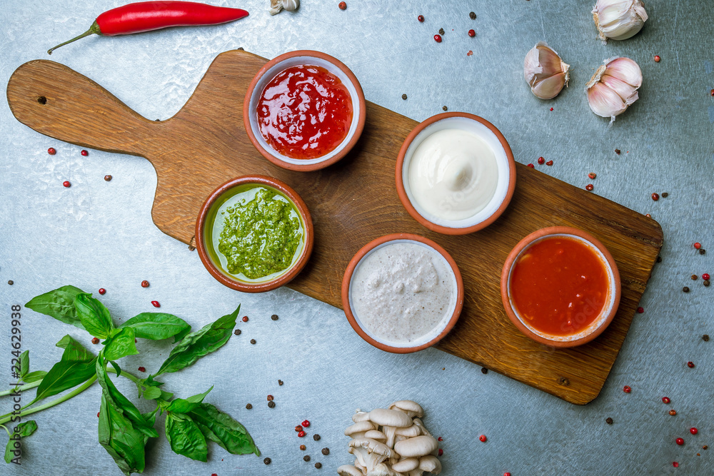 assorted sauces top view