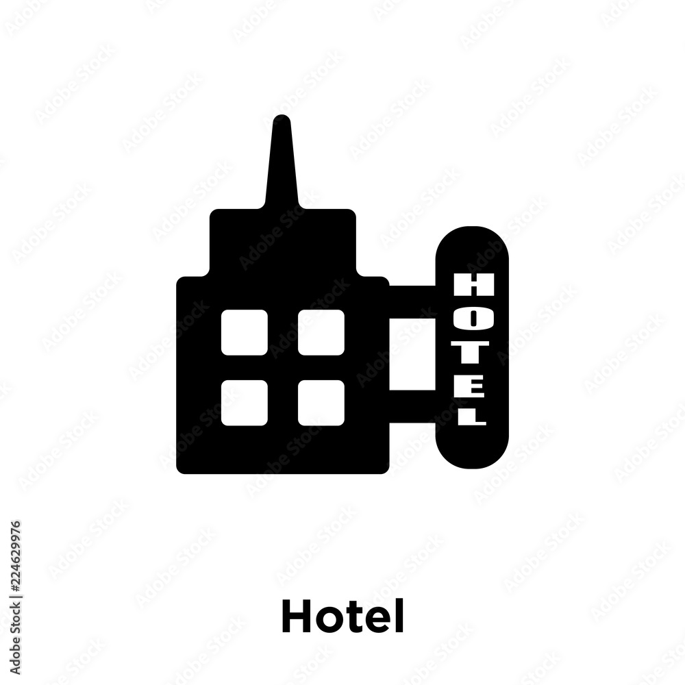 Hotel icon vector isolated on white background, logo concept of Hotel sign on transparent background, black filled symbol Hotel icon vector isolated on white background, logo concept of Hotel sign on transparent background, black filled symbol