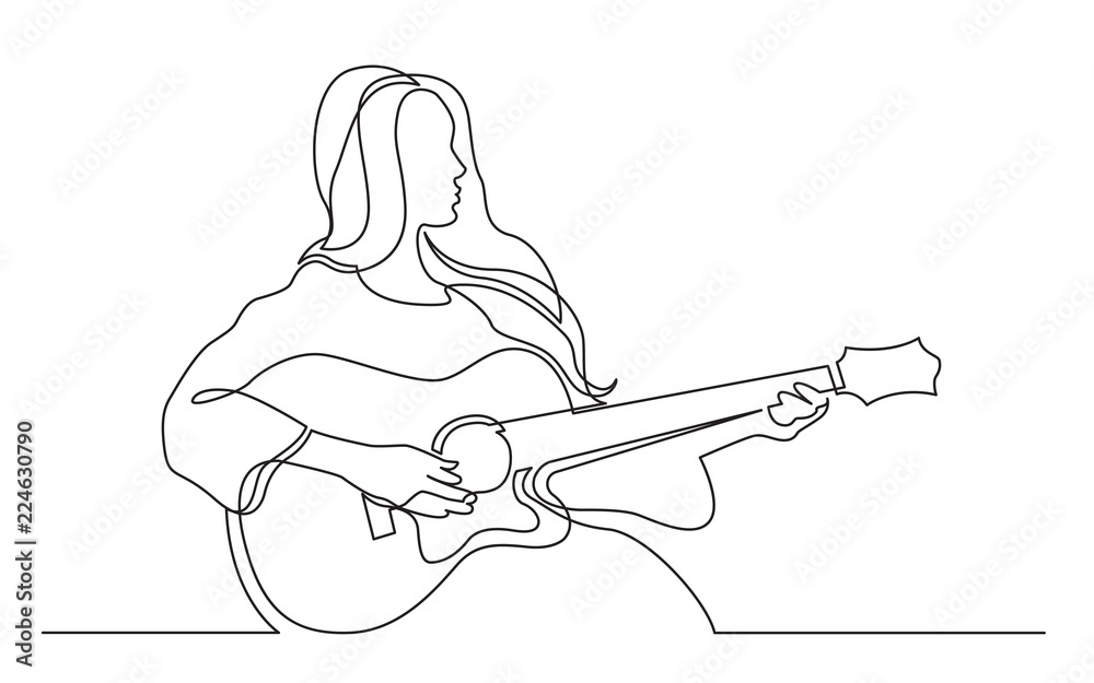 A Girl playing Guitar pencil sketch  rdrawing