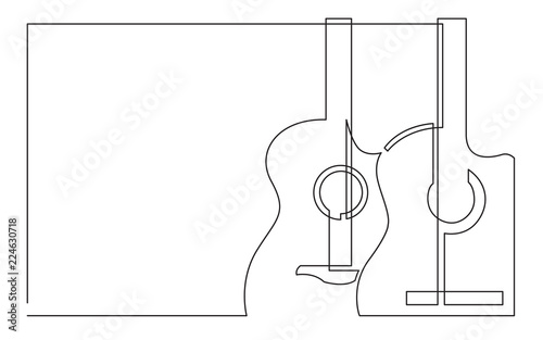 continuous line drawing of two classical acoustic guitars