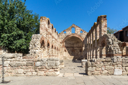 NESSEBAR, BULGARIA - AUGUST 12, 2018: Ruins of Ancient Church of Saint Paraskeva in the town of Nessebar, Burgas Region, Bulgaria