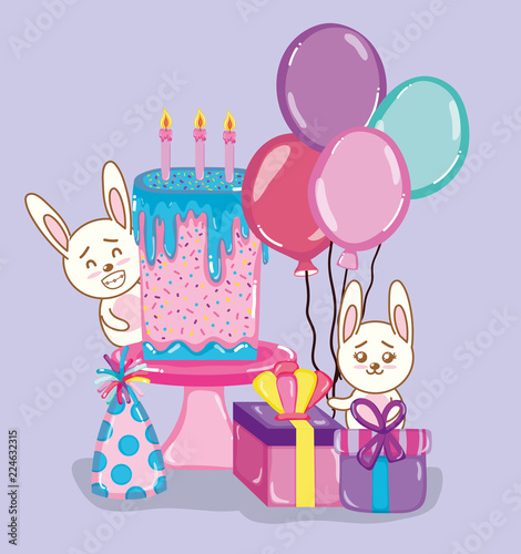 Happy birthday rabbits cartoons photo