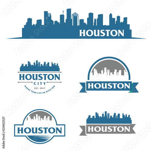 Houston USA skyline Logo cityscape and landmarks silhouette vector illustration