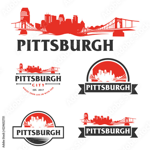 Pittsburgh USA skyline Logo cityscape and landmarks silhouette vector illustration photo