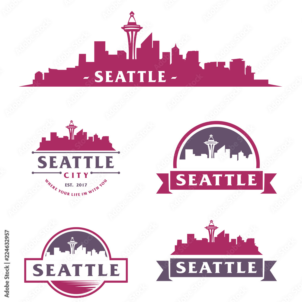Seattle Logo, Skyline, City Cityscape Logo Vector