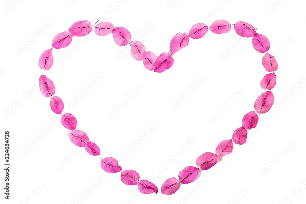 Obraz premium Fresh Bougainvillea shaped like a heart/Romantic beautiful background material