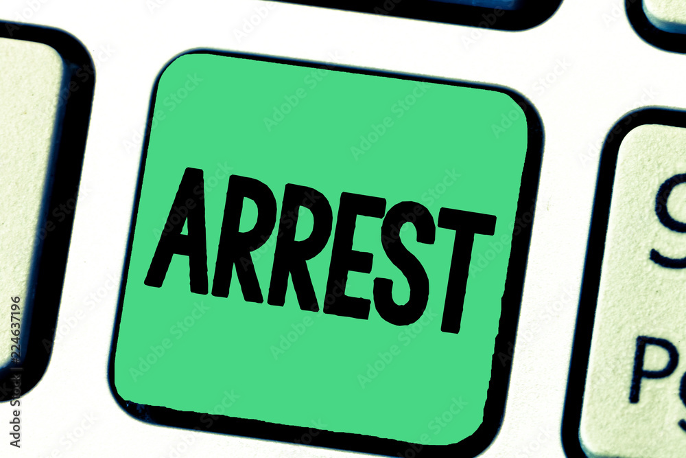 Word writing text Arrest. Business concept for seize someone by legal authority and take them into custody. Word writing text Arrest. Business concept for seize someone by legal authority and take them into custody.