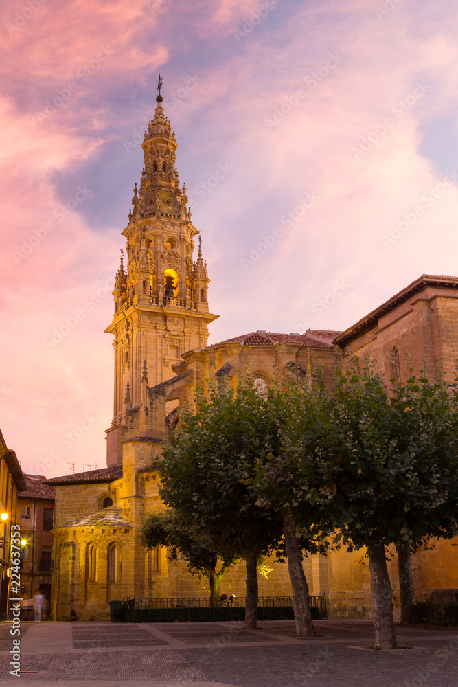 Catholic cathedral of Santo Domingo de la Calzada, in La Rioja, Spain. On a beautiful sunset.