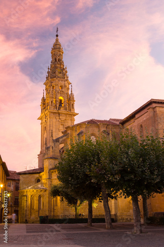 Catholic cathedral of Santo Domingo de la Calzada, in La Rioja, Spain. On a beautiful sunset.