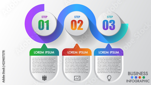 Business infographics  3 steps modern creative step by step can illustrate a strategy, workflow or team work.	Template for brochure, business, web design.Space for text edit.