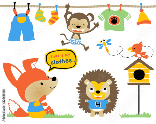 Vector set of funny animals cartoon with clothes 