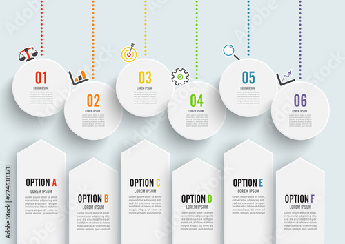 Template Timeline Infographic colored horizontal numbered for six position can be used for workflow, banner, diagram, web design, area chart. photo
